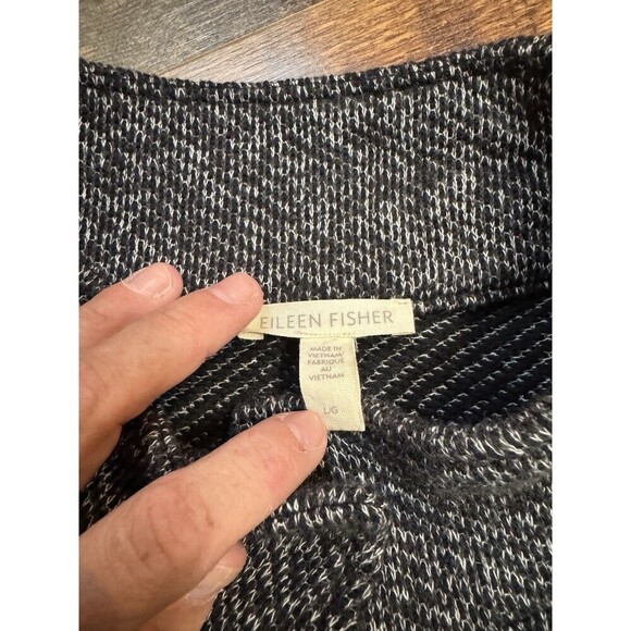 Eileen Fisher Organic Cotton Woven Stand Collar Long Jacket Coat Black White L - Picture 5 of 8